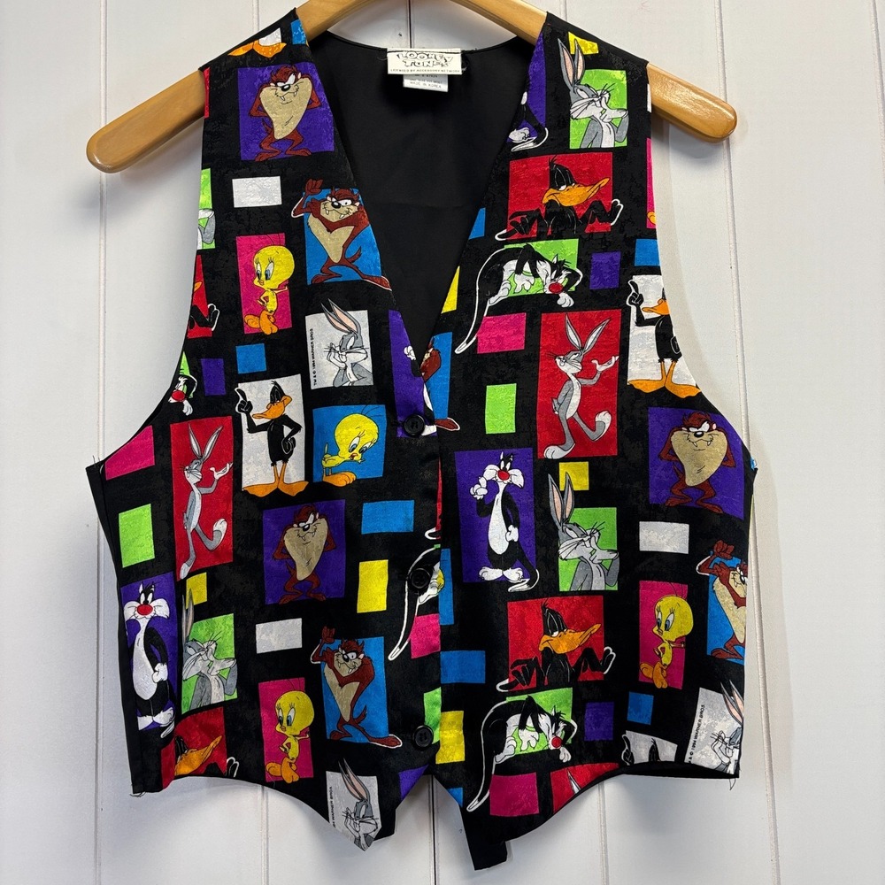 Vintage Looney Tunes 90s Teacher Vest Women Size M/L Dopamine Nostalgia Chic